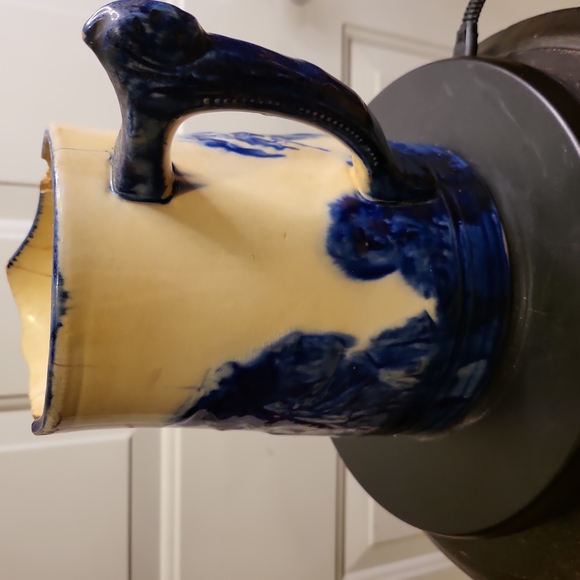 Antique Old Sleepy Eyed Joe Blue & White Ironstone Pitcher 1900. - Picture 3 of 11